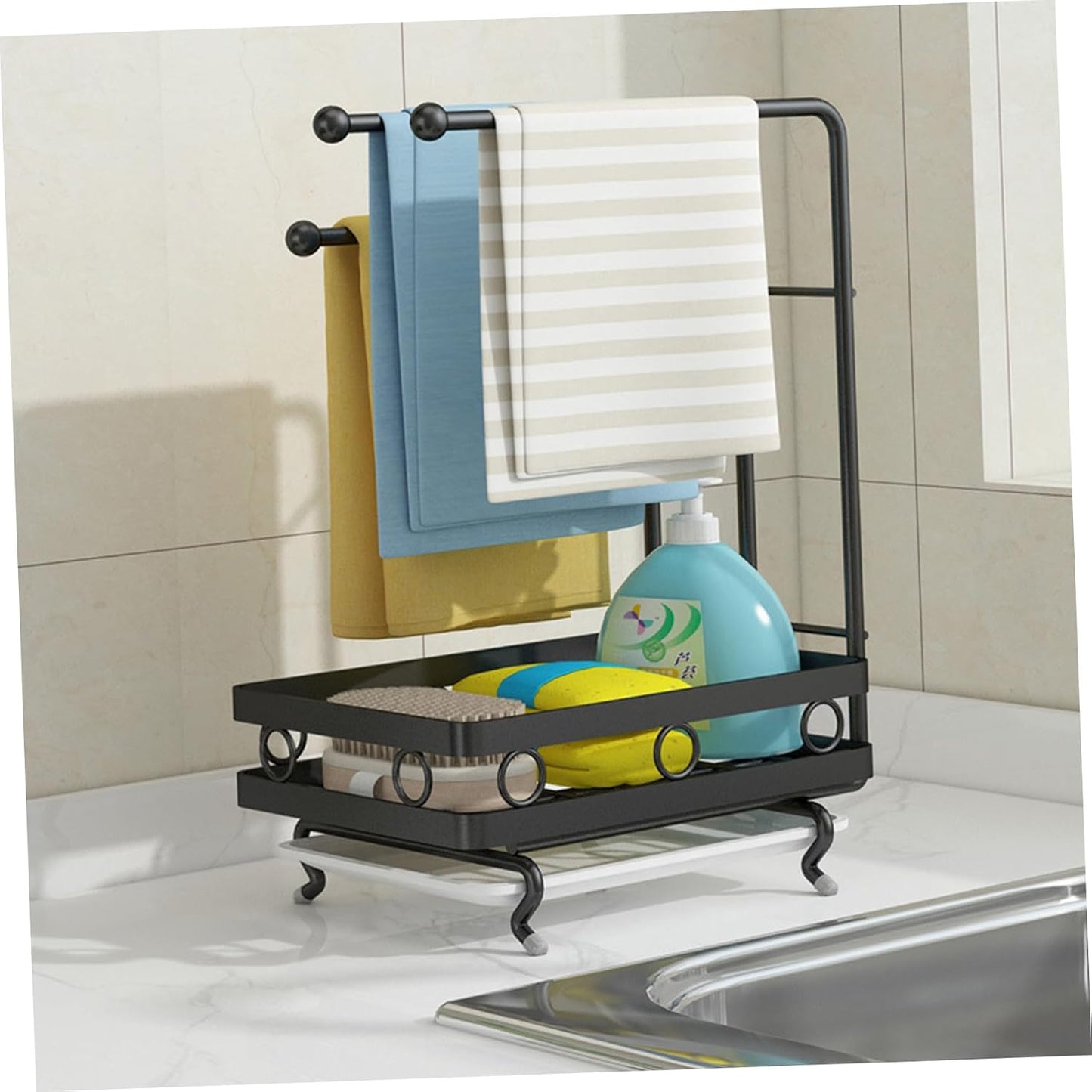 SHOWERORO 1pc Kitchen Sponge Rack Dual Purpose Desktop and Wall Mounted Design for Dishcloths and Cleaning Brushes Premium and Keeps Rags Dry and Organized