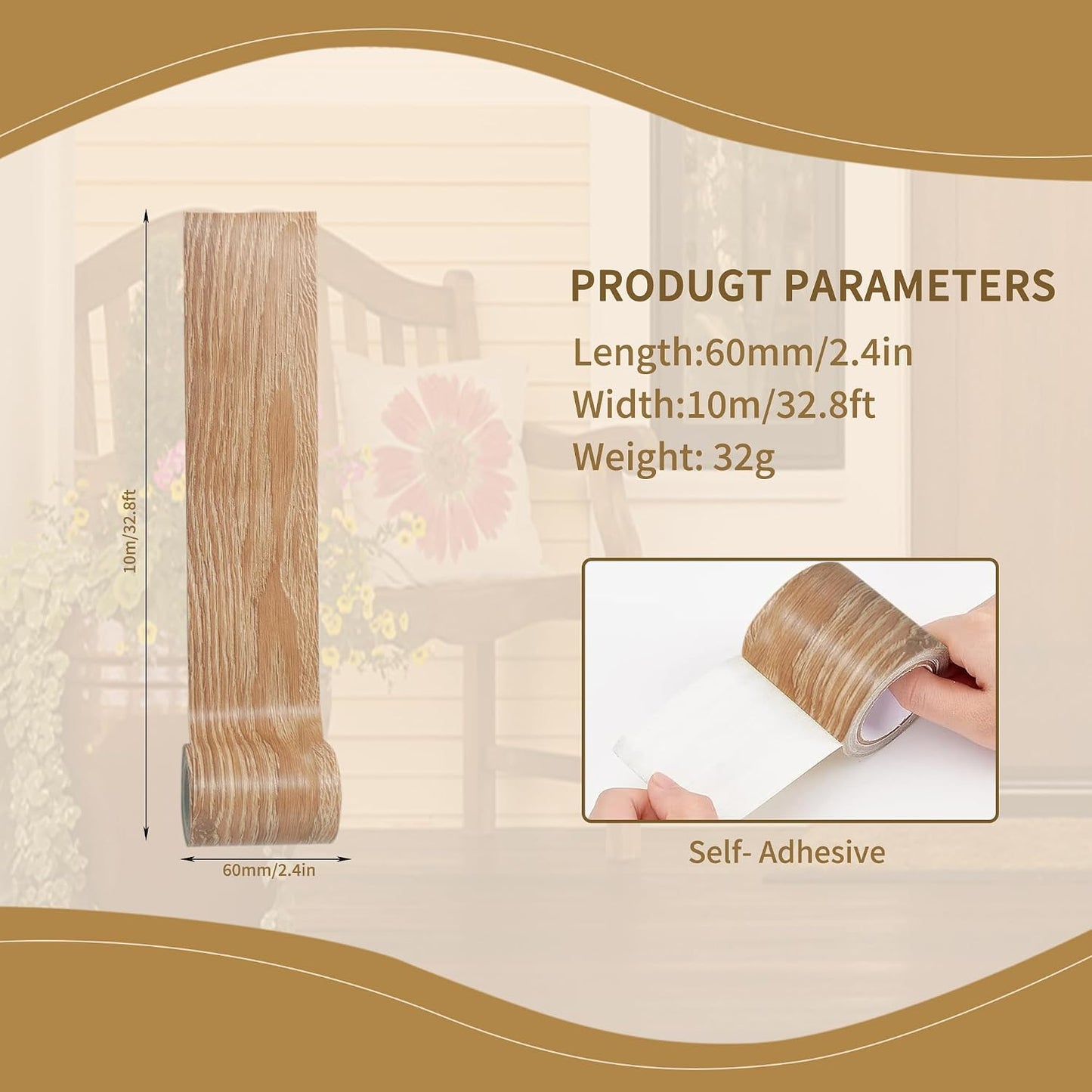 Wood Grain Repair Tape, 2" x 32ft Self Adhesive Tape for Furniture, Flooring, Cabinets, Doors, Windows, DIY Crafts - Durable, Easy to Use for Seamless Repairs