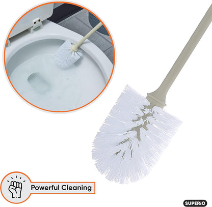 Superio Toilet Brush, Toilet Bowl Cleaning System with Scrubbing Wand, Under Rim Lip Brush for Bathroom