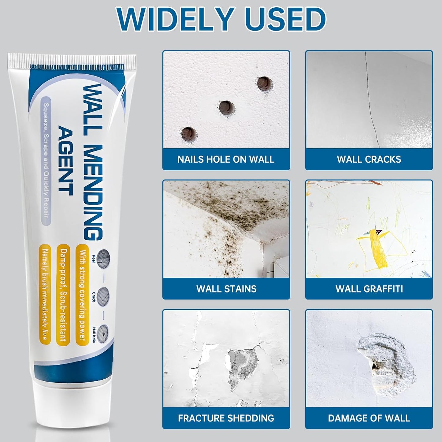 2 Pack Drywall Repair Kit,Wall Mending Agent with Scraper,Drywall Patch Repair Kit with Spackle Paste,Wall Hole Filler Putty for Filling Cracks & Holes,Quick Easy Plaster Wall Repair