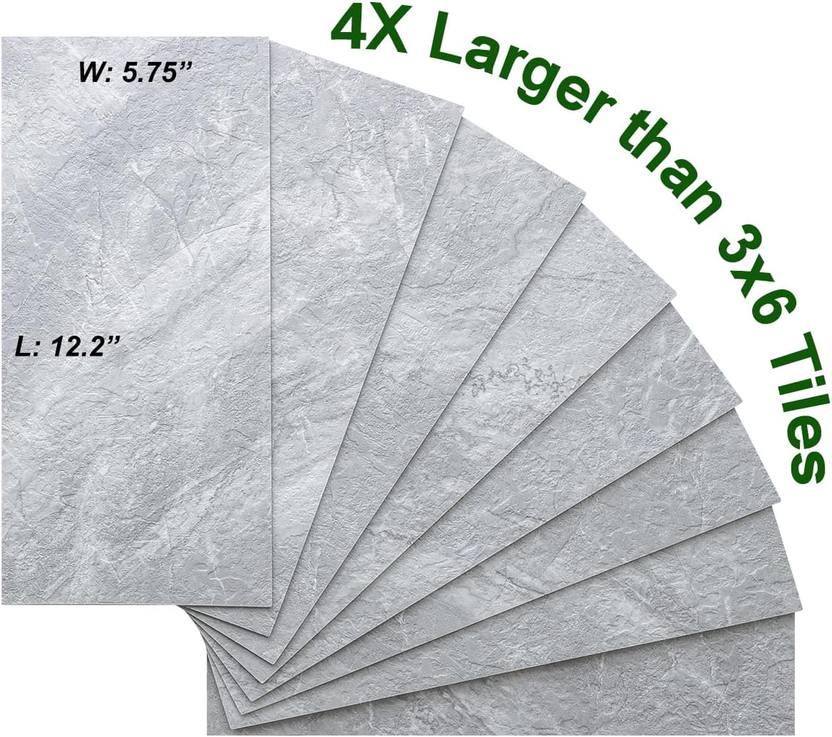 AULIGET 6" x 12" Black Slate Peel and Stick Backsplash Wall Tiles, PVC Faux Stone Stick on Tiles for Backsplash Kitchen, Bathroom, Laundry Room, Camper, Fireplace (Pack of 20)