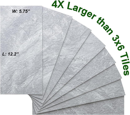 AULIGET 6" x 12" Black Slate Peel and Stick Backsplash Wall Tiles, PVC Faux Stone Stick on Tiles for Backsplash Kitchen, Bathroom, Laundry Room, Camper, Fireplace (Pack of 20)
