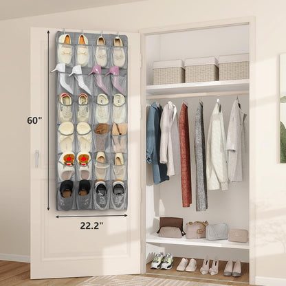 FENTEC 40 Large Pockets Over The Door Shoe Organizer, Mesh Hanging Shoe Organizer Shoe Rack for Closet Mesh Closet Shoe Holder, Over Door Organizer, Shoe Organizer for Wall, Grey, 1 Pack