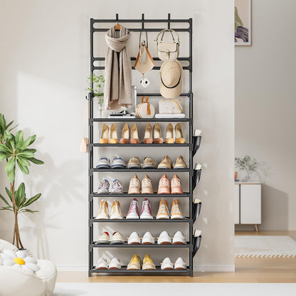 OYREL Shoe Rack 5 Tier Shoe Organizer Storage 15-20 Pairs Shoes Rack for Closet Entrance Shoe Rack Organizer with Hooks and Side Pocket Entryway Shoe Holder Space Saving Free Standing Shoe Racks