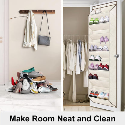 SLEEPING LAMB Over The Door Shoe Organizer for Closet with Large Deep Pockets, Narrow Shoe Rack for Door Hanging Boots Storage, Black