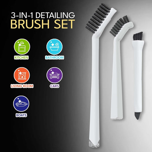 Small Cleaning Brush Set 3pcs—Crevice Brushes for Cleaning—Scrub Brushes Set with Silicone Tipped Scrub Brush—Stiff Handle Miniature Cleaning Brush for Kitchen Uensils, Tight Spaces, Tub, Shower