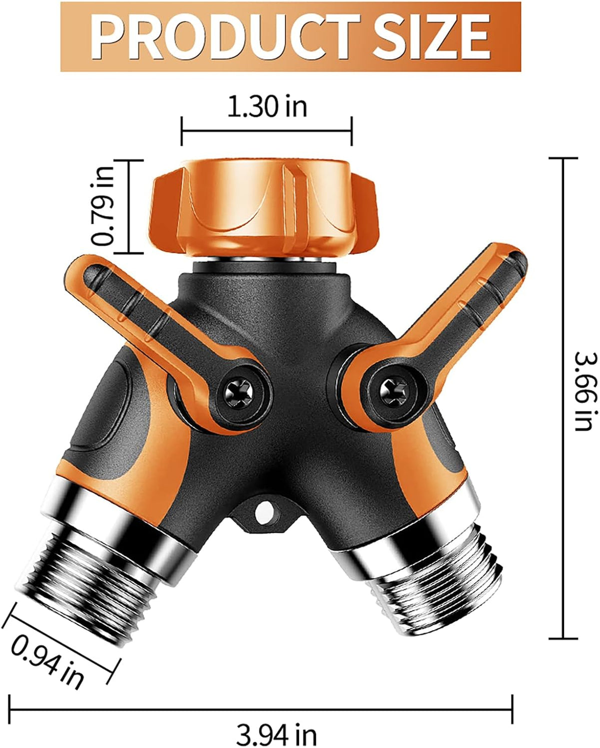 2 Way Garden Hose Y Splitter, 3/4 Inch Heavy Duty Metal Faucet Splitter | 2 Pack 3/4" Garden Hose Splitter Heavy Duty Water Faucet Splitter with Comfortable Rubberized Grip + 6 Extra Rubber Washers