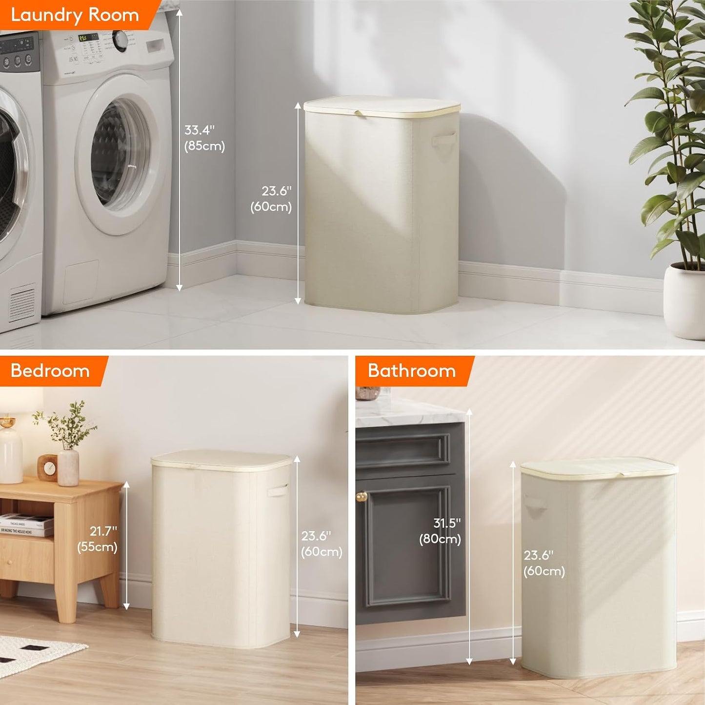 Lifewit 165L Large Laundry Basket with Lid, Laundry Hamper with Plastic Handles and Removable Bag, Foldable Tall Dirty Clothes Hampers for Laundry for Laundry Room, Bedroom, Bathroom, Dorm, Beige