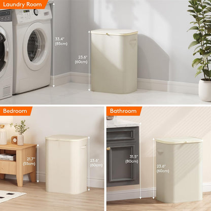 Lifewit 165L Large Laundry Basket with Lid, Laundry Hamper with Plastic Handles and Removable Bag, Foldable Tall Dirty Clothes Hampers for Laundry for Laundry Room, Bedroom, Bathroom, Dorm, Beige