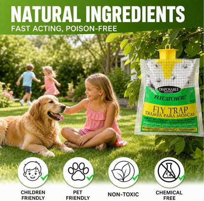 Fly Traps Outdoor Hanging, Natural Pre-Baited Bug Catcher Bags, Non-Toxic Flying Insect Killer for Outside Home, Patio, Trash Can, Horse Stables, Farm, Pastures, Backyard & Camping,4 Pack