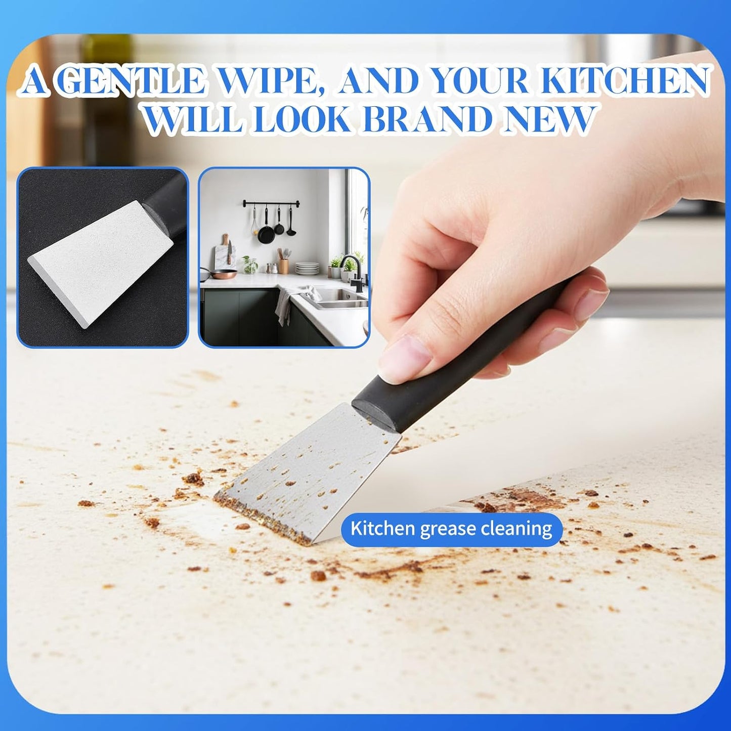 2 Pcs Stainless Steel Scrapers, Multi-Purpose Metal Cleaning Tool with Grip for Stove Oven Glass Grout Adhesive Paint 3D Printing, Professional Non-Scratch Scrapers (Straight + Bending)