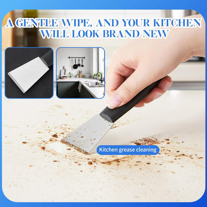 2 Pcs Stainless Steel Scrapers, Multi-Purpose Metal Cleaning Tool with Grip for Stove Oven Glass Grout Adhesive Paint 3D Printing, Professional Non-Scratch Scrapers (Straight + Bending)