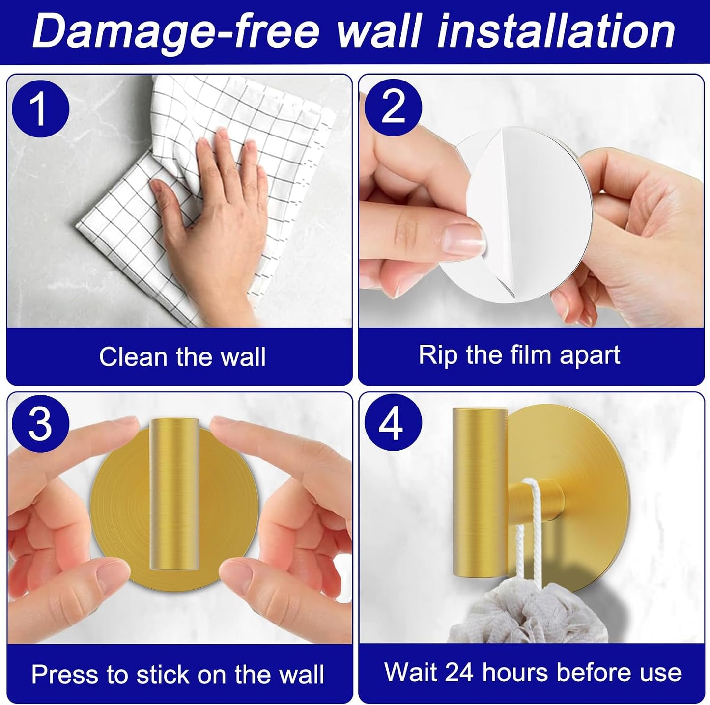 Bntuk Wall Towel Hooks, Adhesive Hooks for Coat Waterproof Shower Hooks, Sticky Hanger Hook for Hanging Coat, Clothes, Robe, Towel Hooks for Bathroom Glass Window - 2 Pack, Black