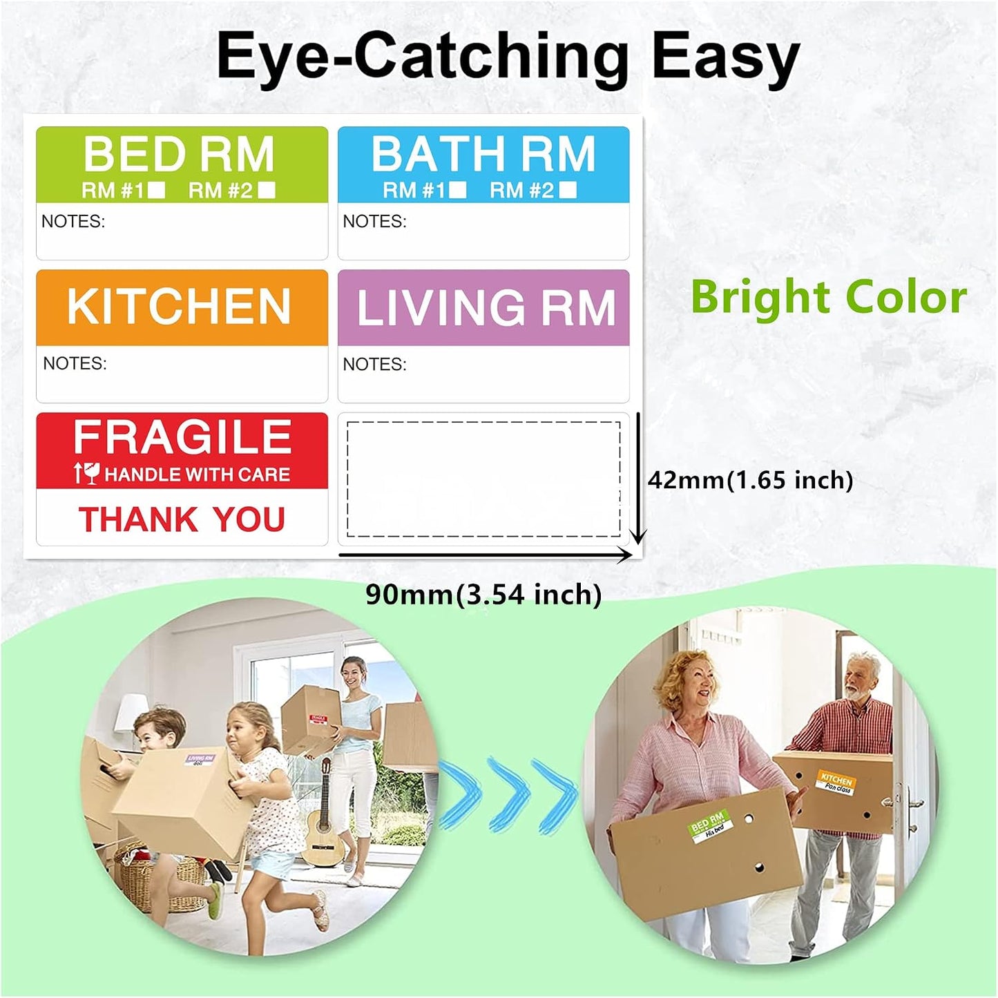 120 Pcs Home Moving Stickers Packing Box Color Coding Labels, 5 Different Living Spaces + 1 Blank Label, 6 Colors/Sheet（20 Sheets） 1 5/8 × 3 1/2 Inch