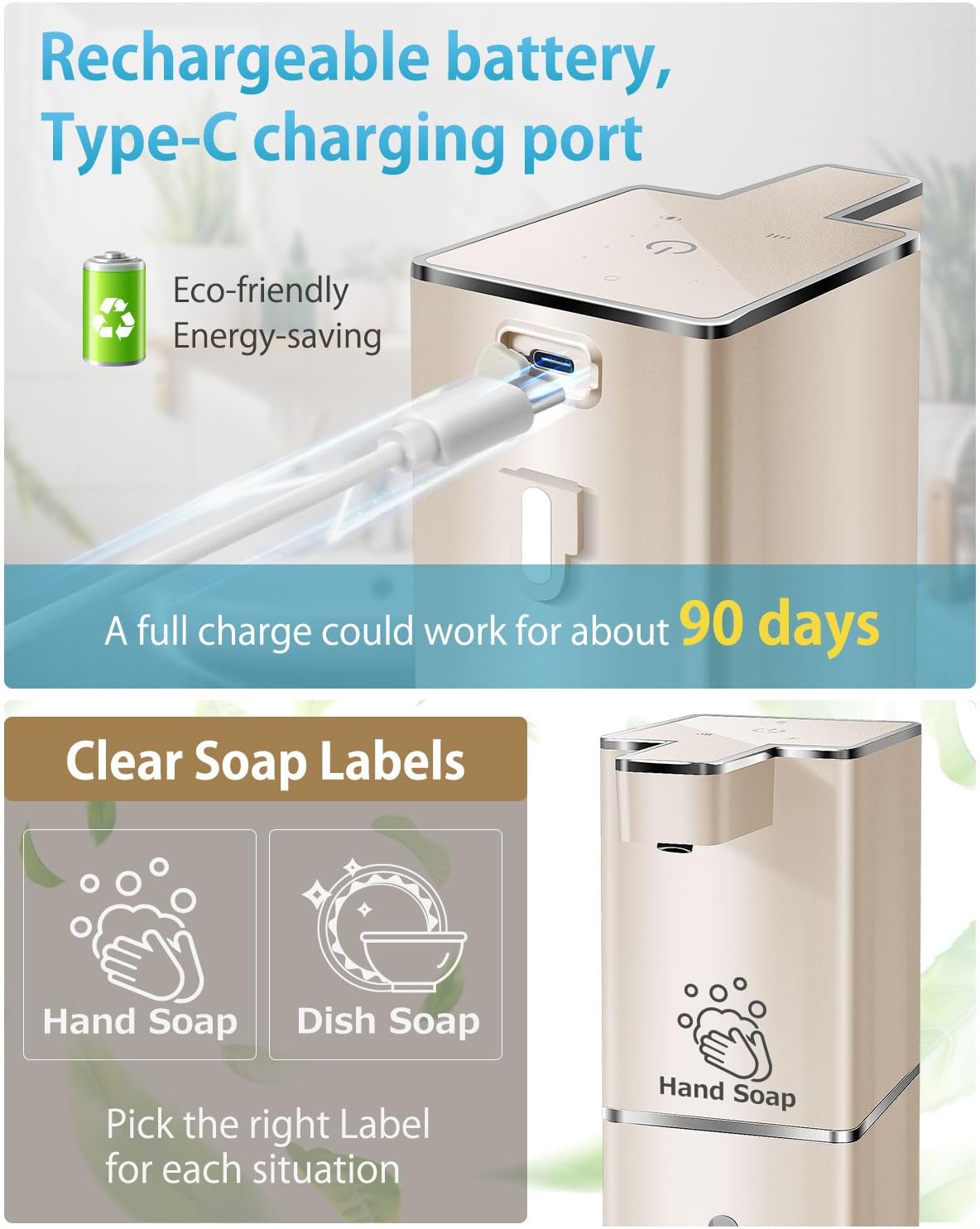 Automatic Foaming Soap Dispenser Touchless 380ml/12.8oz Rechargeable Hand Soap Dispenser Wall Mounted 4 Levels Adjustable Foam Soap Pump for Bathroom Kitchen Dish Soap