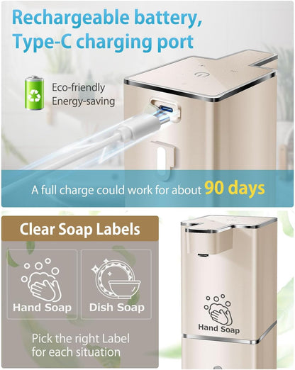Automatic Foaming Soap Dispenser Touchless 380ml/12.8oz Rechargeable Hand Soap Dispenser Wall Mounted 4 Levels Adjustable Foam Soap Pump for Bathroom Kitchen Dish Soap