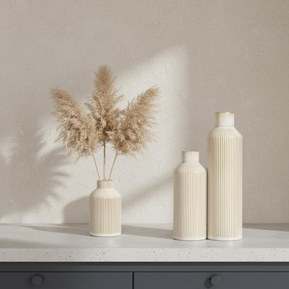 Brown Ceramic Vase Set of 3 - Rustic Farmhouse Vases for Centerpieces Small Modern Decorative Vase for Flower Kitchen Bathroom Bedroom Living Room Shelf Home Decor