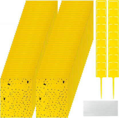 Qualirey 220 Pcs 7.9 x 4 Inch Yellow Sticky Traps for Plant Gnats Dual Sided Fruit Fly Sticky Traps for Indoors Outdoors with Twist Ties & Plastic Holders for Insect, Fungus Gnats, Whiteflies, Aphids