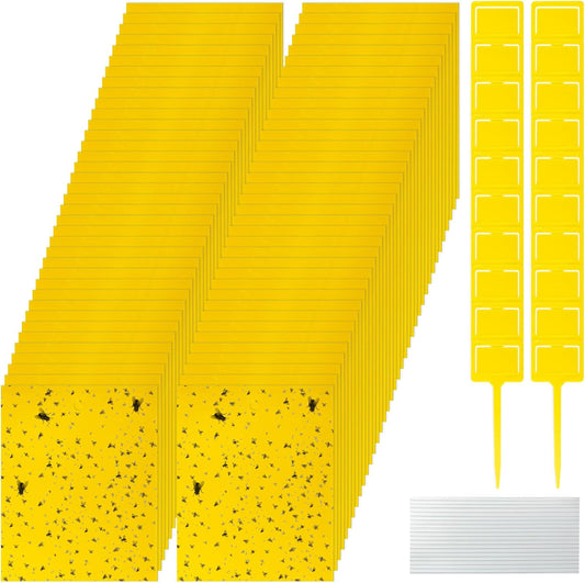 Qualirey 220 Pcs 7.9 x 4 Inch Yellow Sticky Traps for Plant Gnats Dual Sided Fruit Fly Sticky Traps for Indoors Outdoors with Twist Ties & Plastic Holders for Insect, Fungus Gnats, Whiteflies, Aphids