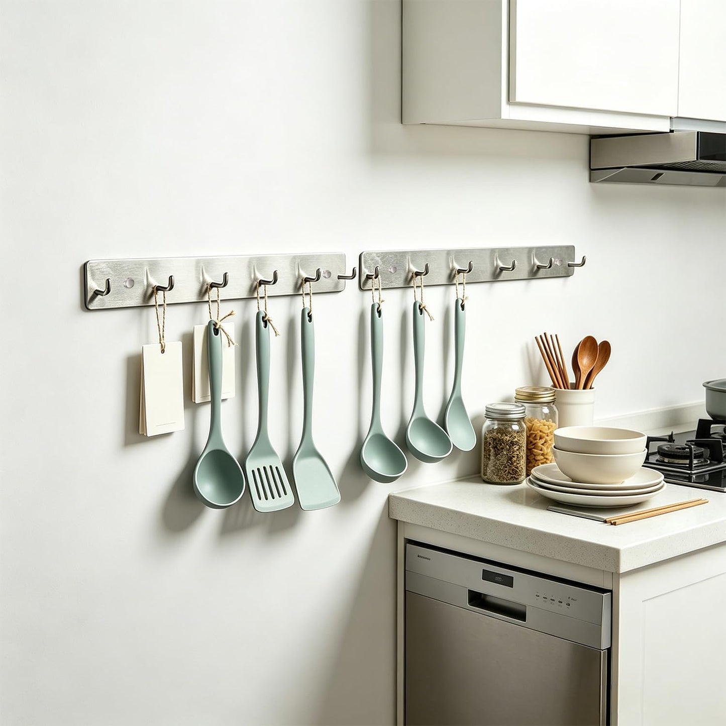 Coat Rack Wall Mounted, Heavy Duty Wall Hooks for Hanging Keys Purse Towel Coat, Premium Stainless Steel Entry Coat Hooks Rack, Large Adhesive Key Holder Towel Racks for Bathroom RV (Black)