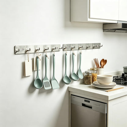 Coat Rack Wall Mounted, Heavy Duty Wall Hooks for Hanging Keys Purse Towel Coat, Premium Stainless Steel Entry Coat Hooks Rack, Large Adhesive Key Holder Towel Racks for Bathroom RV (Black)