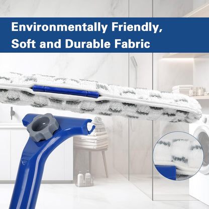 Window Shower Squeegee with 2 Pads Microfiber Scrubber, 14" Rubber Scrubber Squeegee with 59" Long Aluminum Handle for Window, Shower Glass Door, Mirror Cleaning