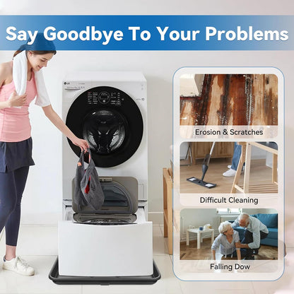 30x32inch Washing Machine Drain Pan, with Raised Edge, Features a Heavy Durable Plastic, Floor Protector - Protects Floors from Leaksf, with 1" Drain Fittings, Black