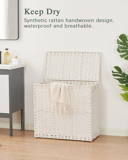 SETVSON Laundry Hamper with Lid Laundry Basket 132 L (35 Gal) Wicker Clothes Hamper, Handwoven Rattan Hamper with Handles and 4 Removable Liner Bags, 6 Mesh Bags for Laundry Bedroom Natural