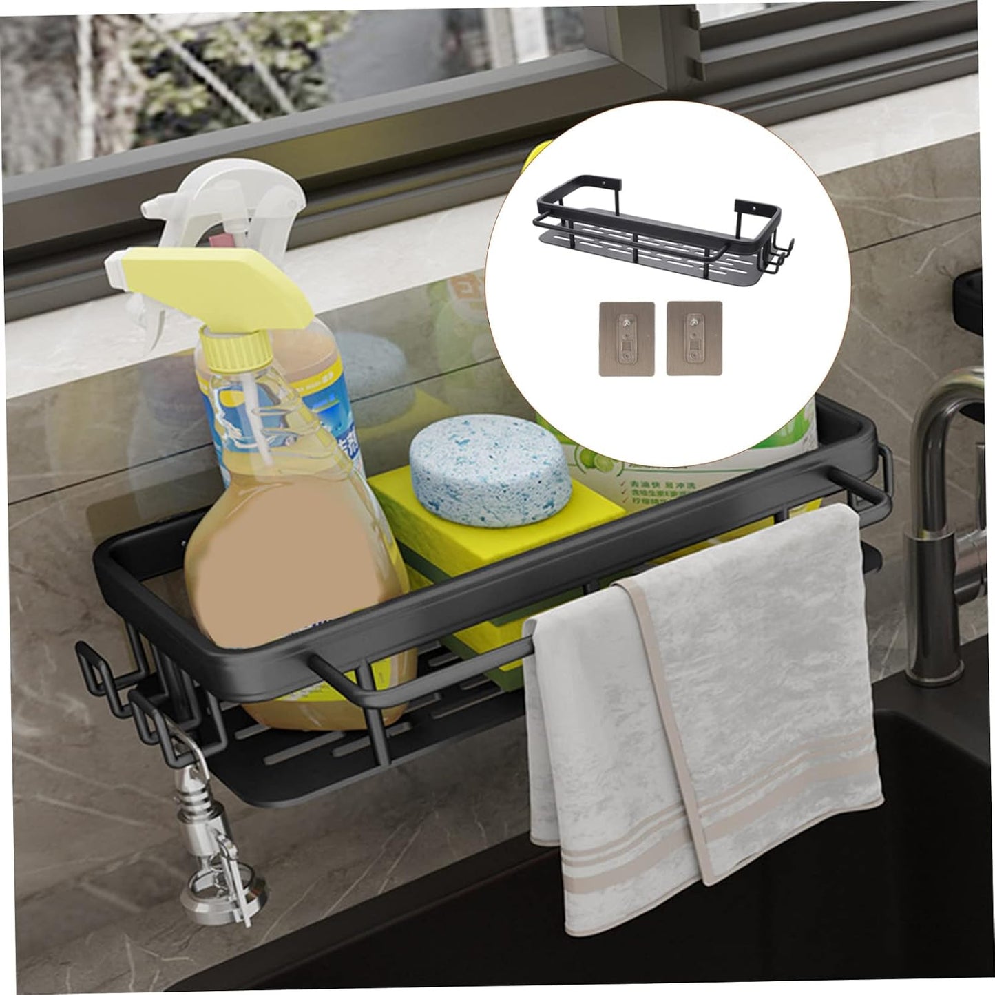 Space Kitchen Sink Storage Rack Sponge Holder Dishcloth Drying Organizer Wall Mounted Stylish Design for Tidy Sinks Counters Space Saving