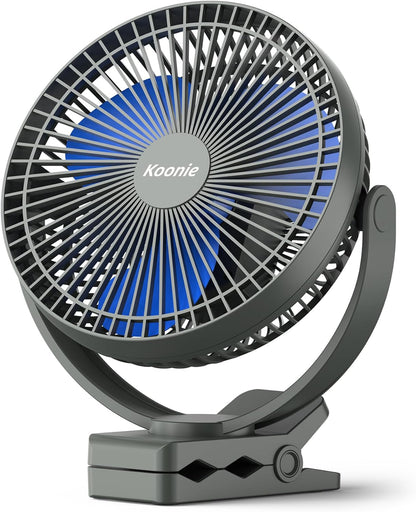 Koonie 8" Clip on Fan, 10000mAh Rechargeable Battery, Strong Airflow | 4 Speeds, Sturdy Clamp, Ideal Portable USB Desk Fan for Office, Golf Cart, Camping, Travel, Tent, Outdoor, Treadmill & Gym