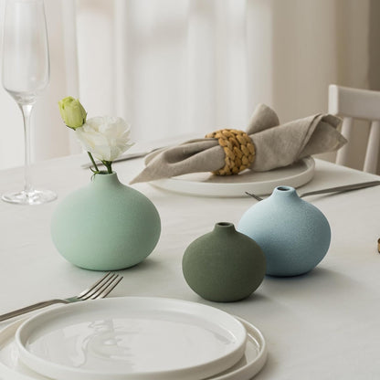 Ceramic Vase Set of 3, Bud Vases for Modern Farmhouse Home Decor, Cute Vases, Small Flower Vases for Dining Table Centerpieces,Living Room,Shelf,Mantel and Entryway Display
