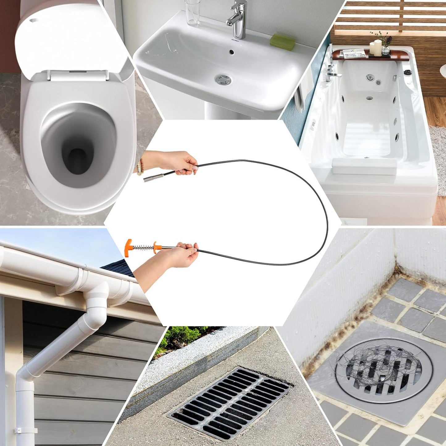 63 In Drain Snake Hair Drain Clog Remover Tool, Sink Drain Cleaner for Sewer Kitchen Bathroom Shower Tub Toilet Clogged Drains Opener Cleaning Tool, Flexible Grabber Claw Pick Up Reacher Tool