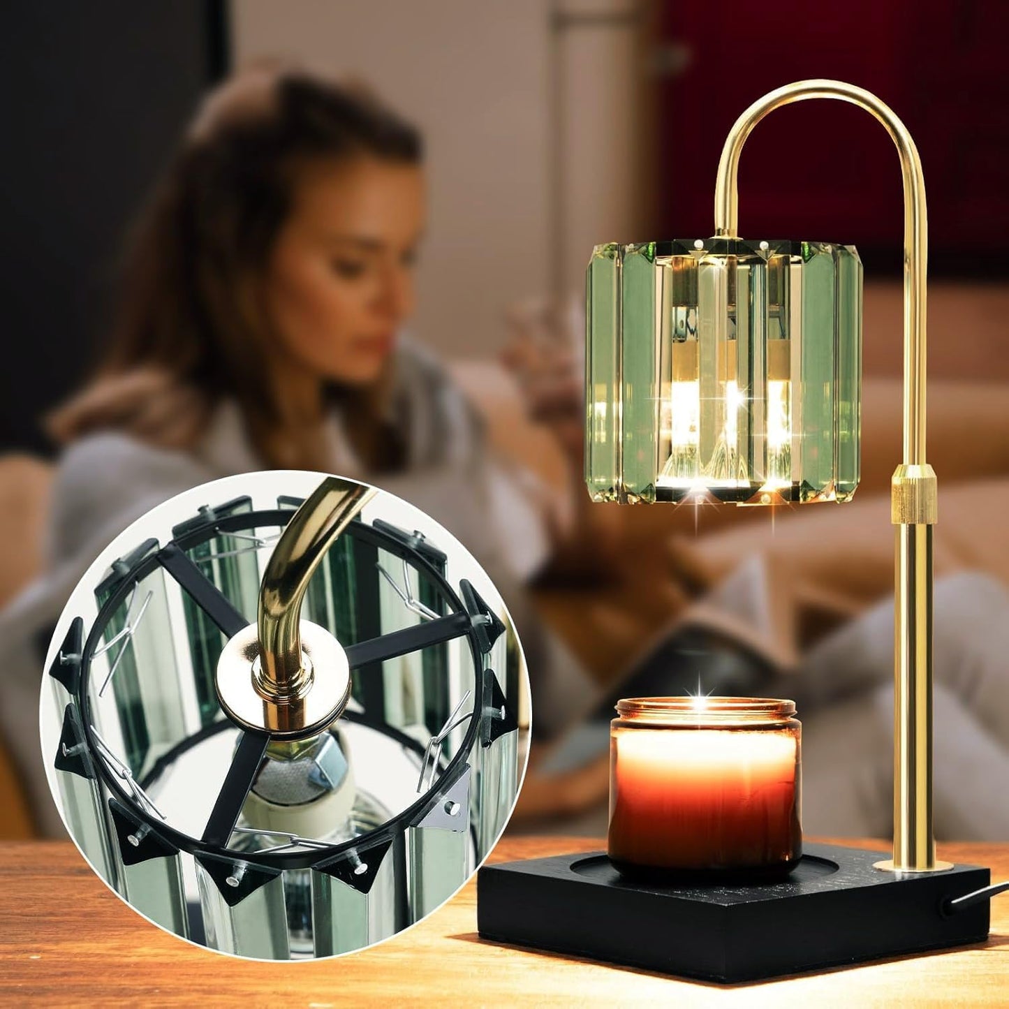 Yuichoy Candle Warmer Lamp with Timer, Dimmable Electric Candle Wamer Adjustable Height, Glass Modern Candles Melter Lamp, Gifts for Women Mom, Clear