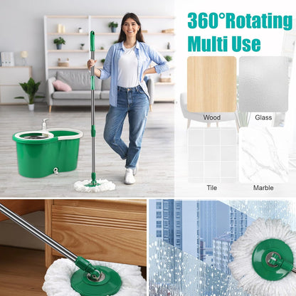 Spin Mop and Bucket with Wringer Set, 360° Spinning Mop Bucket System with 3 Microfiber Mop Replacement Heads and 50" Stainless Steel Adjustable Handle for Floor Cleaning
