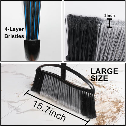 Commercial Heavy Duty Outdoor Broom, 15.7" Extra Wide Angle Broom with 4-Layer Stiff Bristles, Adjustable 38-53.5" Handle for Patio Garage Garden Yard Concrete (Red)