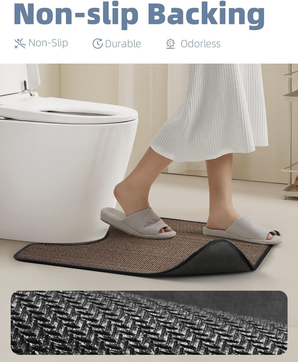 PADOOR Non-Slip Bath Mat With Rubber-Backing, Braided Absorbent Machine Washable Thin Rug for Bathroom Floor, Quick Dry, Fits Under Door, 17''x24'' Beige