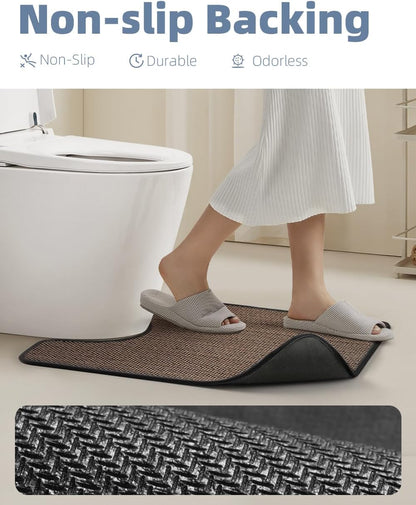 PADOOR Non-Slip Bath Mat With Rubber-Backing, Braided Absorbent Machine Washable Thin Rug for Bathroom Floor, Quick Dry, Fits Under Door, 17''x24'' Beige