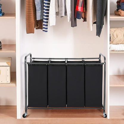 STO STO Laundry Sorter 3 Section, 3 Bag Clothes Hamper, Rolling Laundry Cart Basket with Heavy Duty Lockable Wheels and Removable Bag for Laundry Room, Bedroom, Closet, Gray