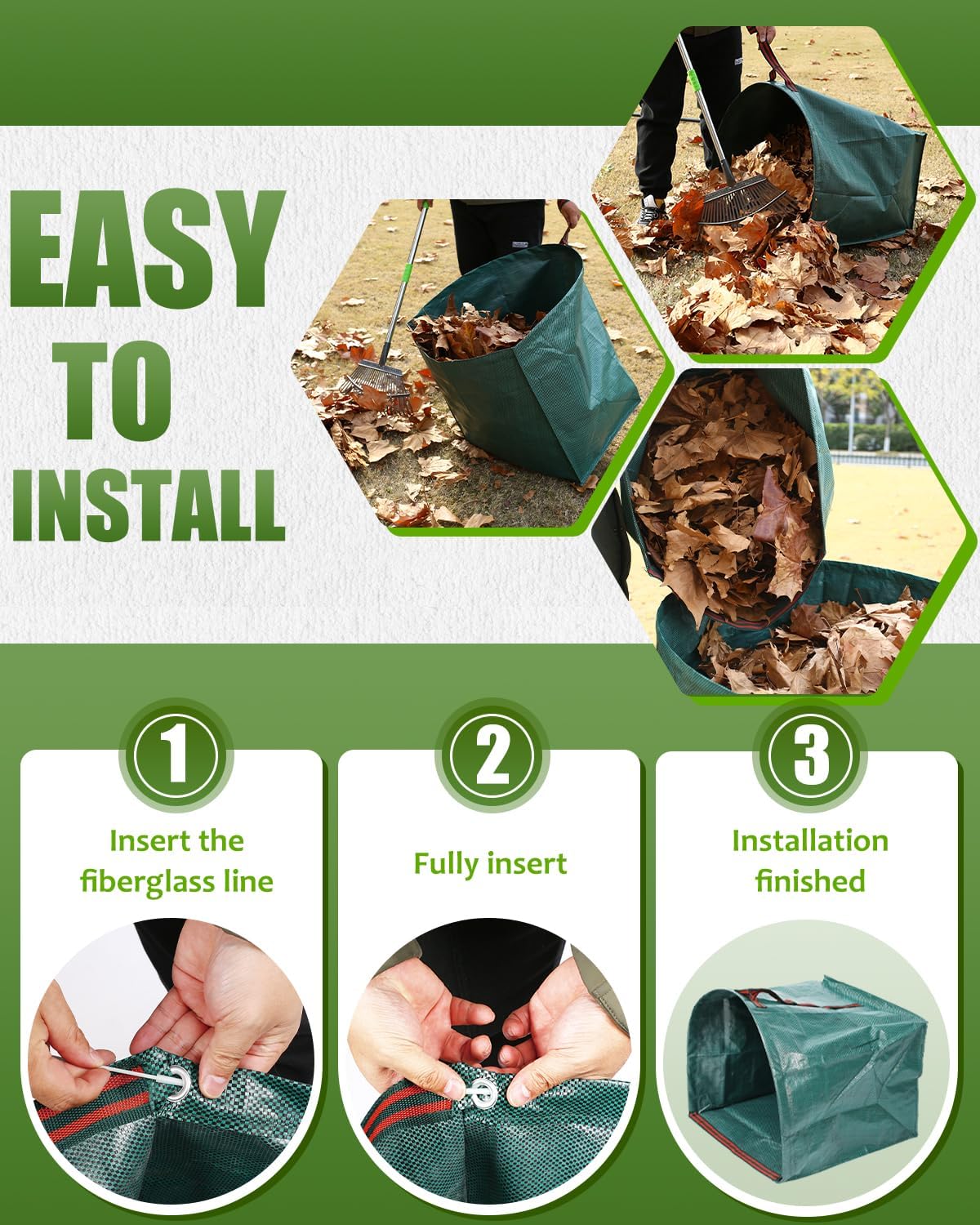 Outdoor Metal Leaf Bag Holder Stand, Fits 30-45 Gal Garbage Bags, Portable | Yard waste bag holder, Garden trash bag frame, Freestanding leaf bag stand, Camping garbage can, Disposable bag holder