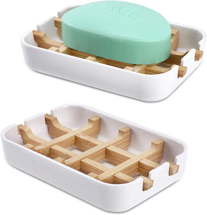 Bamboo Wooden Soap Dishes for Shower with Drainage for Bathroom Bar Soap Holder Soap Holder Sink Deck Bathtub Shower Tray (One Pieces Black)