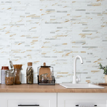 AULIGET 20 Sheets Peel and Stick Backsplash, Black & Grey Wood Look PVC Mixed Metal Stick on Backsplash Tiles for Kitchen