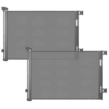 Retractable Baby Gate for Stairs & Doorways, 55" Wide x 33.6" Tall Easy Installation Mesh Dog Gate for Indoor & Outdoor Use,Pet and Dog Safety Gate for Hallways(Grey)
