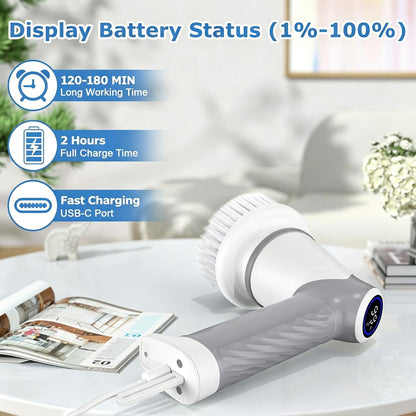 DAESUNG Electric Spin Scrubber, Cordless Power Scrubber & Electric Cleaning Brush with 7 Replaceable Heads, Dual Speed IPX7 Waterproof Handheld Scrubber for Bathroom, Shower & Tile Cleaning
