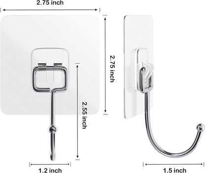 Large Adhesive for Hanging Heavy Duty Wall Hooks 22 lbs Self Adhesive Towel Waterproof Transparent Hooks 10 Pack (VD-SOMA-X2BC)