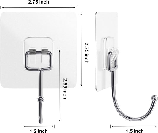 Large Adhesive for Hanging Heavy Duty Wall Hooks 22 lbs Self Adhesive Towel Waterproof Transparent Hooks 10 Pack (VD-SOMA-X2BC)