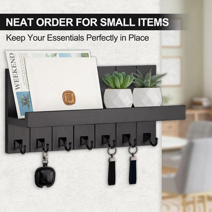 Key Holder for Wall, Decorative Key Holder with Shelf, Key and Mail Holder Wall Mount, Farmhouse Decor with 5 Key Hooks for Keys, Coats, ect.