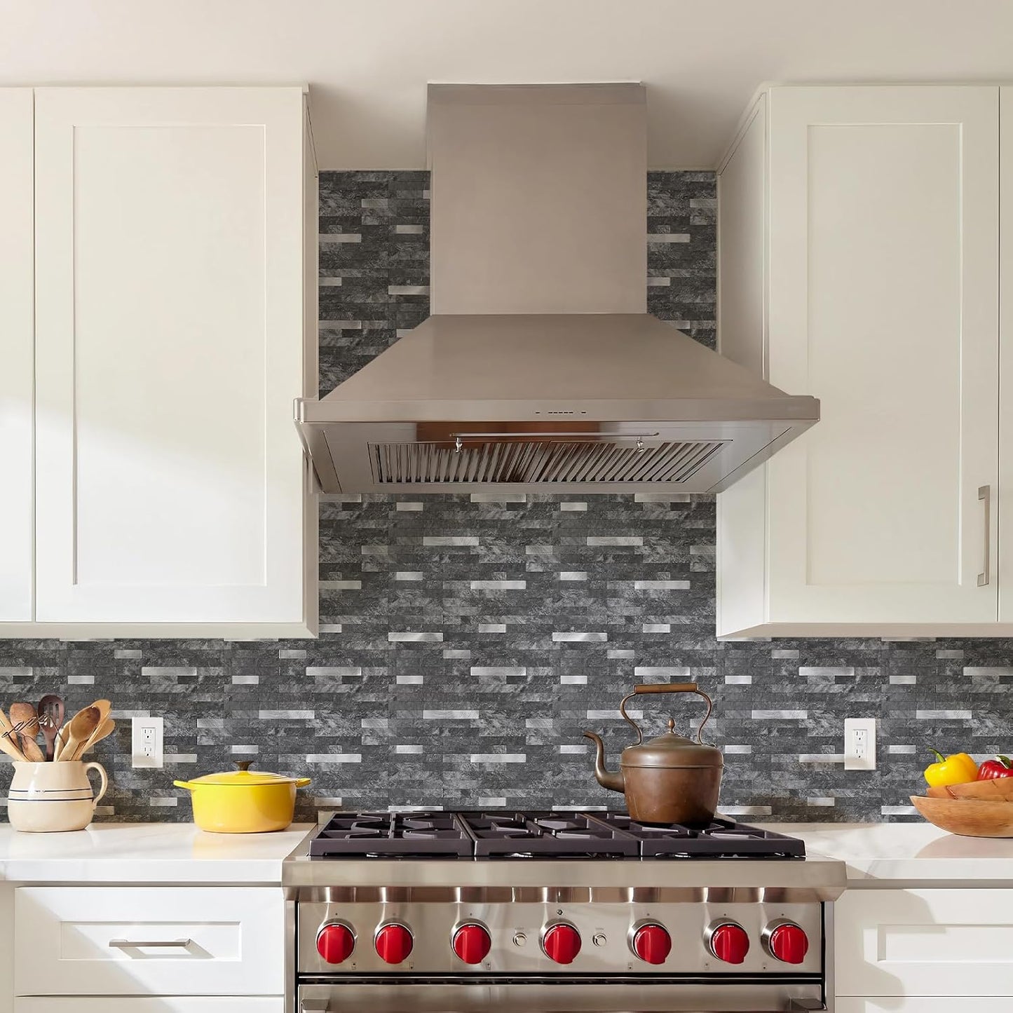 STICKGOO Peel and Stick Backsplash Tile, Stick on Backsplash for Kitchen and Bathroom, Volakas White Look PVC Mixed Metal Silver Self Adhesive Wall Tiles(Sample)