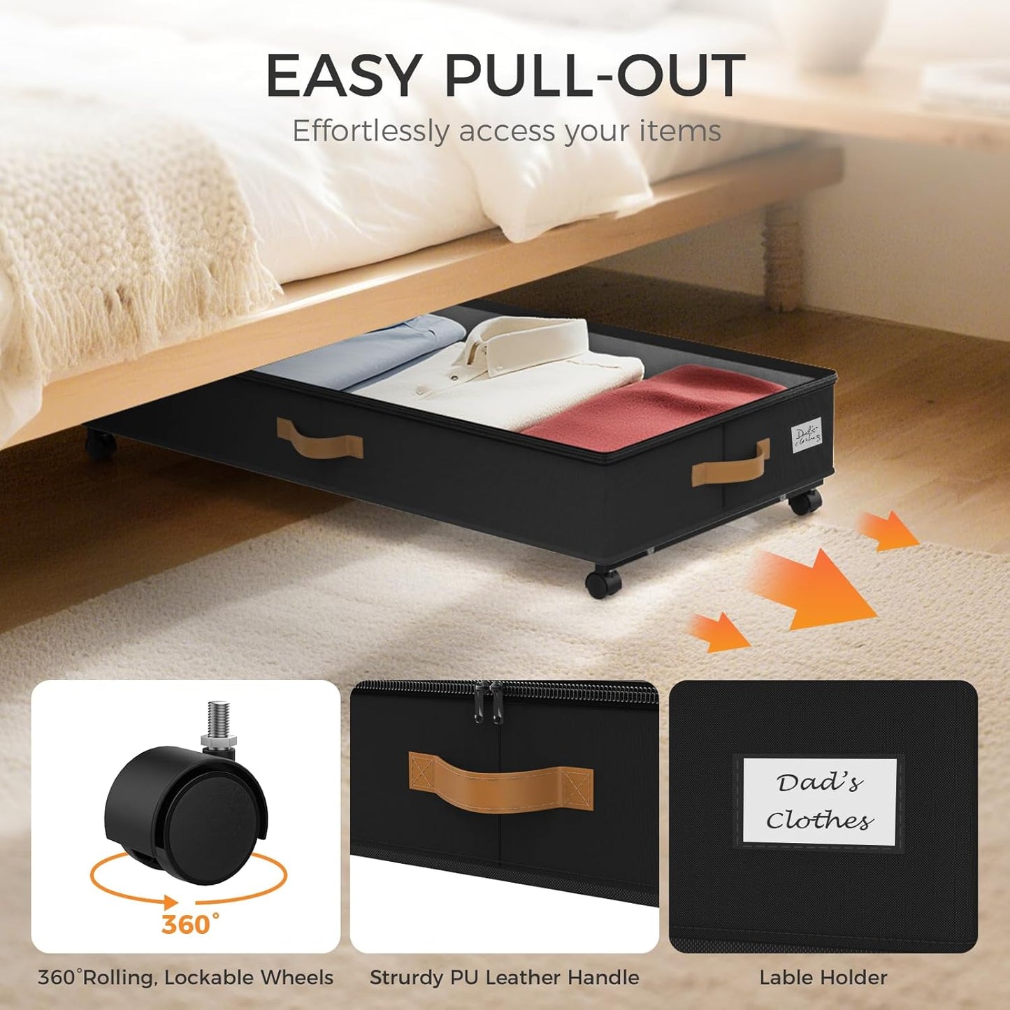 Under Bed Storage with Wheels 2-Pack, 75L XXL Under the Bed Storage Containers Large, 12" Tall Adjustable Storage for Underbed with Lids, Rolling for Shoes, Clothes, Blankets (Grey)