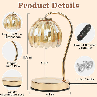 Electric Candle Warmer Lamp with Timer & Dimmer, Gray Tulip Lampshade | For Scented Jar Candle, 2 Bulbs Included, Birthday Gift for Women, House Warming Gifts, Home Office Apartment Decor