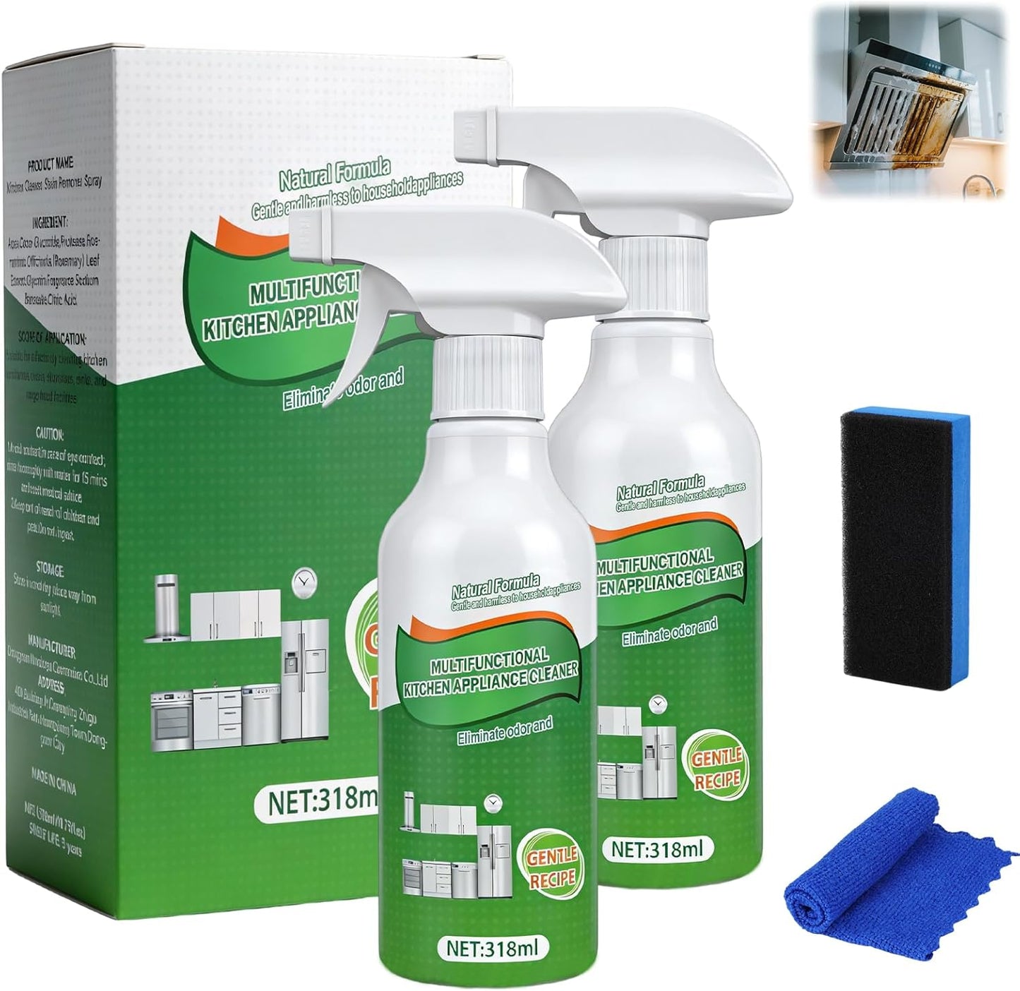 2Pcs Kitchen Cleaner Spray, Multi-Purpose Kitchen Cleaner, Heavy Duty Kitchen Oil Stains Spray for Kitchen, Household, Oven, Stove, Range Hood - 318ml